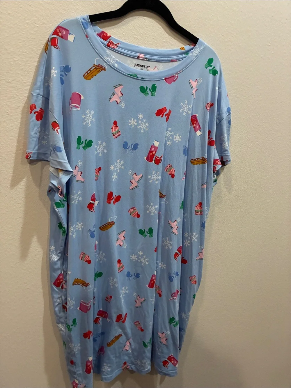 Joyspun Light Blue Holiday Winter Print Super Soft Nightgown with pockets